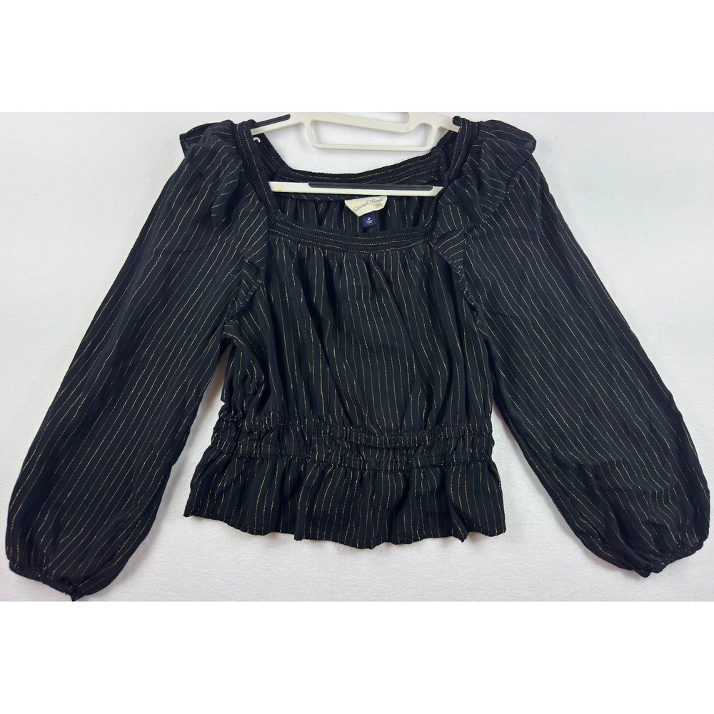 Universal Thread Womens M Black Gold Stripe Square Neck Smocked Peasant Blouse